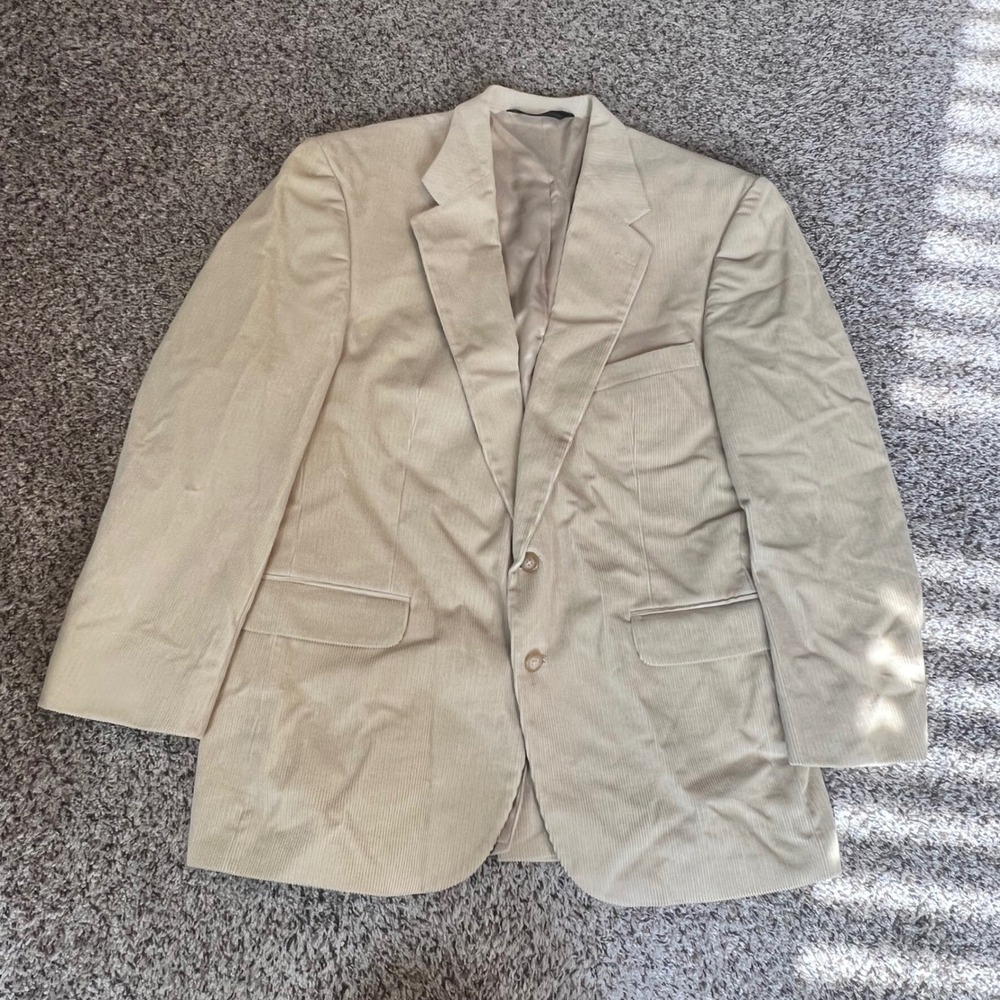 Lands End Mens Corduroy Blazer Jacket Tan Beige 44R Single Breasted